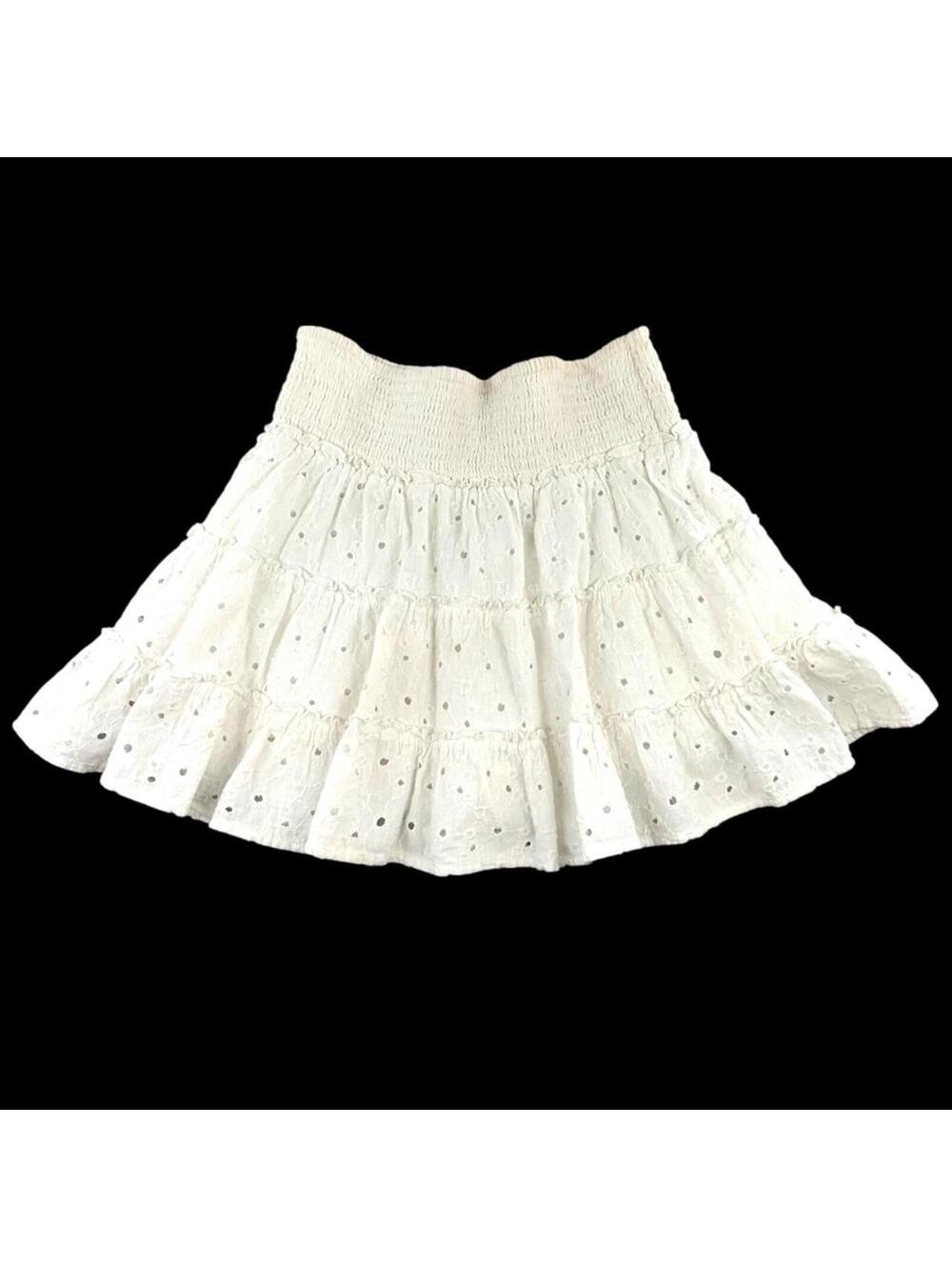 American Eagle Outfitters White Eyelet Tiered Mini‎ Skirt with Smocked Waistband